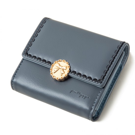 Lianbu Leather Goods 2022 New Women's Short Wallet, Japanese and Korean Tri-Fold Buckle, PU Soft Embroidered Student Wallet