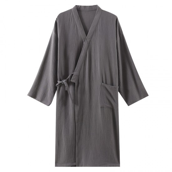 Men's spring and summer nightgown, thin, plus-size, kimono bathrobes, loose, three-quarter sleeve crepe for couples Men's spring and summer nightgown, thin, plus-size, kimono bathrobes, loose, three-quarter sleeve crepe for couples
