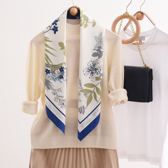 2025 spring and summer new silk scarves, wholesale, plant-patterned, 90s silk square scarves, French vintage scarves. Large Square Scarf for Women