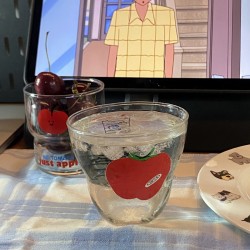 Instagram Cartoon Abstract Fish Glass, Cute Blue Fish, High-Resistant Juice and Milk Cup for Couples