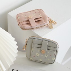 PRETTYZYS Korean-style, fresh and sweet printed, multi-card slot zippered mini women's coin purse with small hook