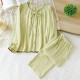 Women's pure cotton double-layer gauze pajamas, round neck, long sleeves, thin, loose-fitting, spring, summer, and autumn loungewear set. Women's pure cotton double-layer gauze pajamas, round neck, long sleeves, thin, loose-fitting, spring, summer, and autumn loungewear set.