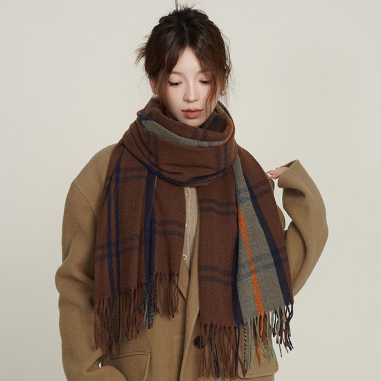 2025 New Women's High-end Faux Cashmere Versatile Neck Scarf, Autumn and Winter Warmth, Cross-border Elegant Plaid Shawl