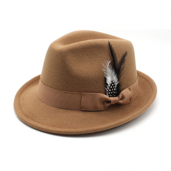 2023 new cross-border men's small hats with feathers and felt, men's jazz fedoras.