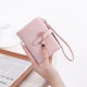 Lianbu new Japanese and Korean style, fresh and simple, zippered and clasp, short multifunctional card holder, handbag, student coin purse.