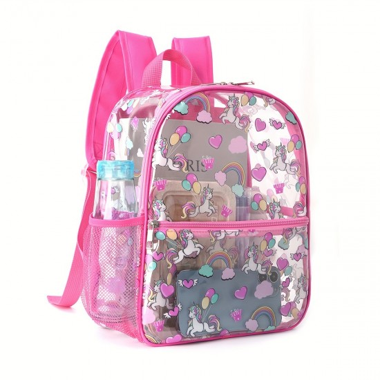 Best-selling printed transparent backpack, waterproof PVC storage bag, student backpack, large-capacity transparent backpack
