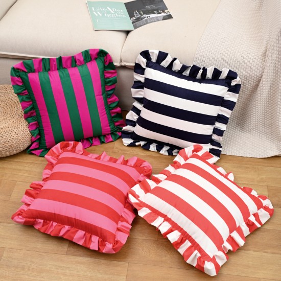 Cross-border ins Korean striped Dutch velvet ruffled skirt pillow, home fabric American sofa decorative pillow cover Cross-border ins Korean striped Dutch velvet ruffled skirt pillow, home fabric American sofa decorative pillow cover