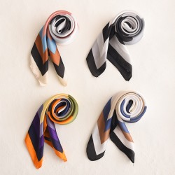 Colorful patchwork silk scarf for women, sweet Korean-style 70s square scarf, fresh and simple silk scarf, imitation silk shawl, wholesale.