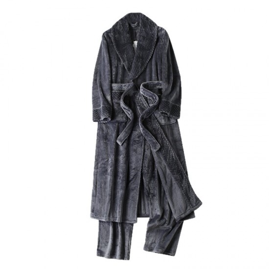 2025 new double-layered thickened men's autumn and winter warm pajamas, plus-size plus-length home robes.