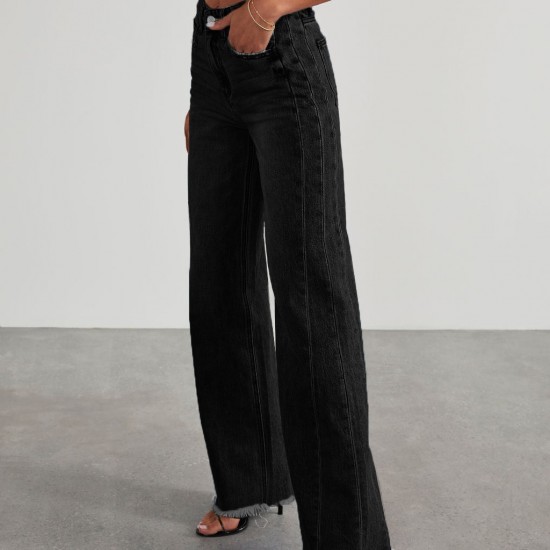 2025 new cross-border Amazon independent foreign trade women's denim trousers. Washed wide-leg denim pants