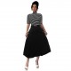 Striped contrasting turtleneck midi skirts for women, elegant slimming and flattering two-piece commuter suits.