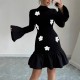 New Autumn and Winter 2025 Elegant Slim Fit Miniskirt: Fashionable Elegant Bell Sleeve, Floral Half-High Neck Spliced Dress for Women New Autumn and Winter 2025 Elegant Slim Fit Miniskirt: Fashionable Elegant Bell Sleeve, Floral Half-High Neck Spliced Dress for Women
