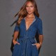 2025 New Cross-Border Retro V-Neck Tie-Drape Denim Dress, Fashionable French Elegant Dress for Women