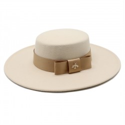 Autumn and winter hat for women, European and American celebrity, light luxury woolen hat with a wide brim, 10cm, British flat-top, wide-brimmed hat