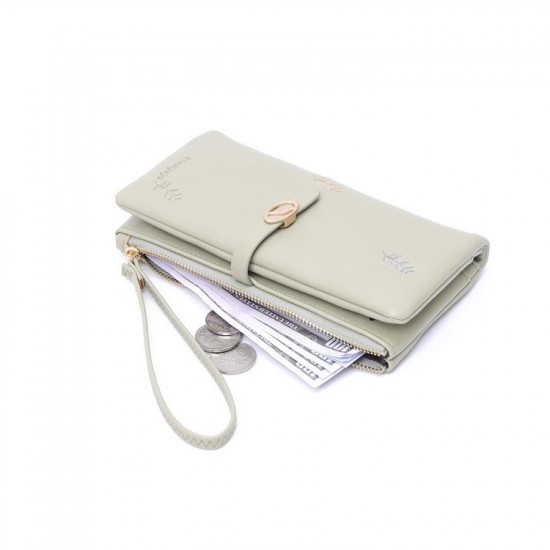 New cross-border women's wallet, long, fashionable, leaf embroidered, multifunctional, large-capacity clutch, PU wallet, wholesale.