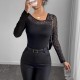 Sexy Hottie Long-Sleeved Top: New Spring and Summer European and American Style Celebrity Mesh Polka Dot Irregular Neck Slim Fit T-Shirt for Women
