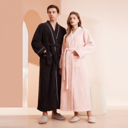 Autumn/Winter New thickened, long-size mink fleece couple's robes for men and women, with a patchwork flannel bathrobe.