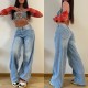 2025 new European and American cross-border retro American-style long wide-leg pants, hot girl loose jeans, high-waist straight-leg pants