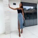 Amazon cross-border women's buttoned, irregularly slit, high-waisted, sexy, slim-fitting skirt, now in stock.