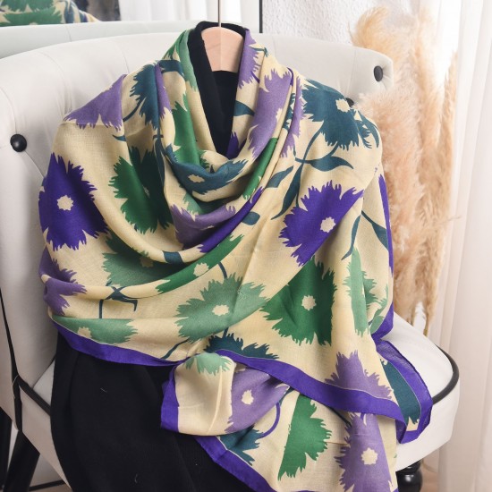 Faux cotton and linen silk scarves for women, fashionable, thin, pastoral style, floral print, high-end, elegant shawls for spring and summer