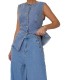 2025 fashionable washed sleeveless vest and trousers set, high-waisted, slimming, wide-leg denim trousers for women.