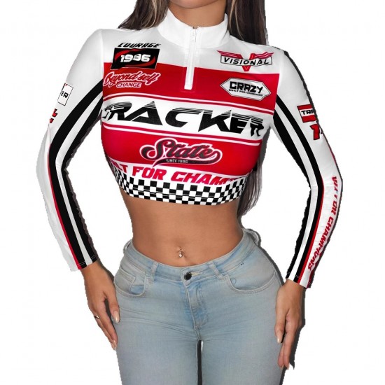 Motorcycle girl long-sleeved slim-fitting T-shirt top Motorcycle girl long-sleeved slim-fitting T-shirt top