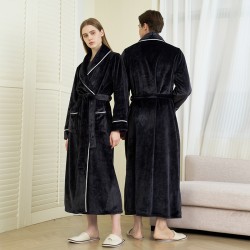 Classic European and American, simple, extra-long flannel robe for men. Autumn and Winter Thickened Plus-Sized Coral Fleece Bathrobes for Women