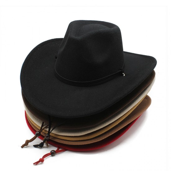 European and American autumn and winter new fashion casual windproof rope-curled wide-brimmed woolen cowboy hats, trendy outdoor warm hats.