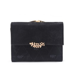 New Short Wallet, Women's Refreshing Japanese and Korean-style leaf-printed hardware buckle multifunctional card and coin purse