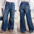 2025 spring new European and American cross-border mid-waisted wide-leg pleated loose jeans for women, street retro straight-leg pants