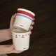 Cute striped blue gaming KT coffee cup, homemade simple cartoon hand-painted ceramic flip-top mug
