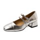 2023 spring red patent leather square-toe, block-heeled French-style retro Mary Janes for women.