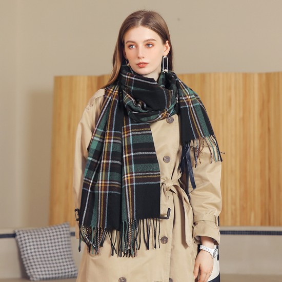 Scarf manufacturer wholesale 2025 new winter scarf, elegant plaid warm tassel scarf for women, mid-length