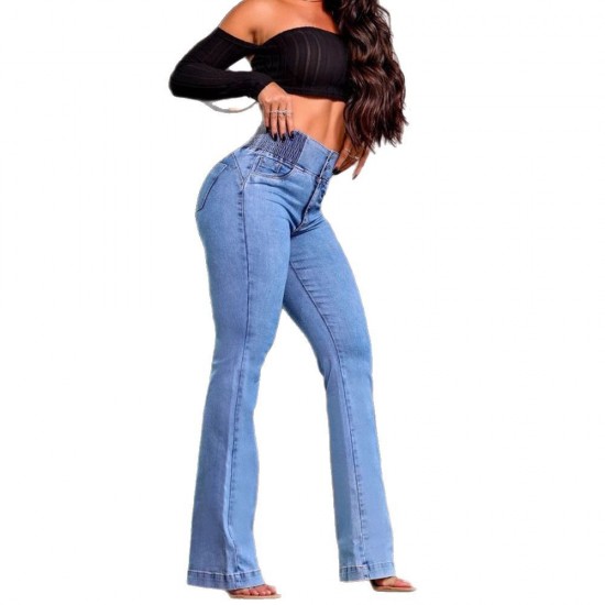 2025 European and American jeans on Amazon AliExpress. Cross-border elastic waistband, high-waisted, stretchy, slim-fit, slightly flared, hip-lifting denim trousers from the US.