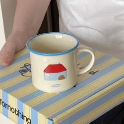 2024 New Year red flip-top ceramic mug, simple cartoon car water cup and coffee cup gift