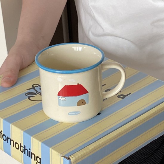 2024 New Year red flip-top ceramic mug, simple cartoon car water cup and coffee cup gift