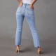 2025 European and American new cross-border foreign trade stretch straight-leg jeans for women, stylish commuter-friendly ripped washed trousers