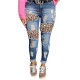 Factory direct sales: European and American ripped women's jeans, personalized leopard print, high-waisted Women's Pants