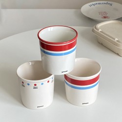 Cute striped blue gaming KT coffee cup, homemade simple cartoon hand-painted ceramic flip-top mug
