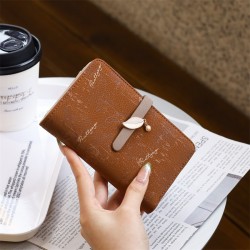 Lianbu women's mid-length, multifunctional, simple PU wallet with large capacity, printed buckle, zippered wallet, and card holder.