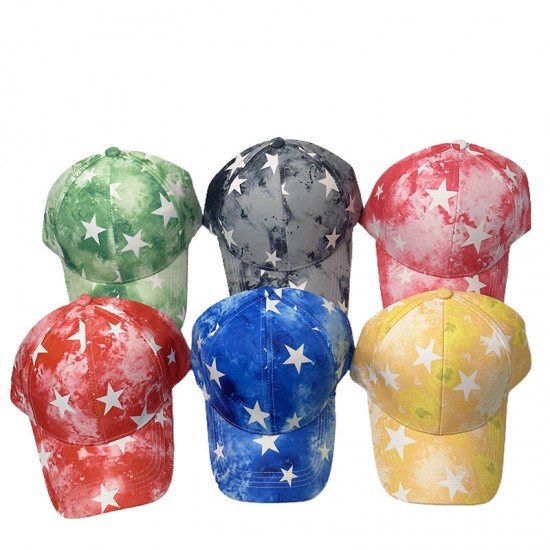 New five-pointed star-patterned baseball caps for men and women, tie-dyed and colorful graffiti baseball caps for summer outdoor sun protection.