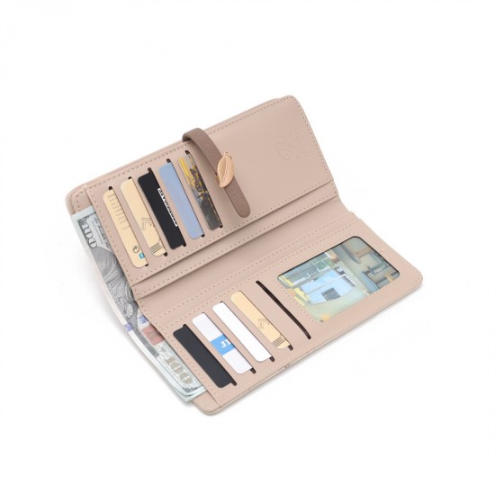 Lianbu women's long multifunctional Korean style PU clutch, large capacity, leaf print buckle zipper wallet