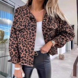 2025 new European and American spring and autumn denim jackets, leopard print, long-sleeved, short, loose-fitting, casual jackets for women, now in stock.