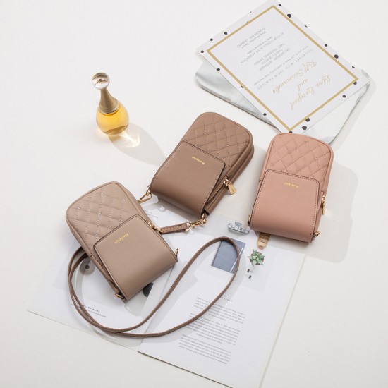 Guangzhou Bag 2024 hot-selling women's phone bag, fashionable crossbody shoulder bag, diamond-patterned embroidered women's double-layer PU wallet