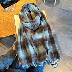 Thickened double-sided faux cashmere scarves for women, warm neckbands for couples, retro dotted checkered long wholesale.