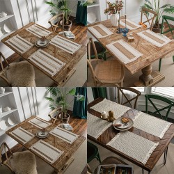 Cross-border hot-selling placemats, farmhouse retro jute tassel table mats, round bowl mats, rectangular insulation mats, napkins.