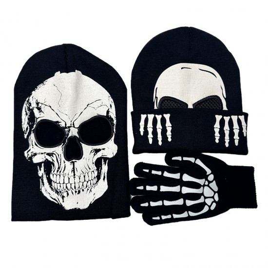 Cross-border new autumn and winter skull luminous knitted hat, Skull Skeleton Hat, Halloween pullover Cross-border new autumn and winter skull luminous knitted hat, Skull Skeleton Hat, Halloween pullover