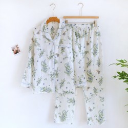 Women's Pajamas, Pure Cotton Plaid Air-layer quilted couple's thickened, warm autumn and winter loungewear, loose and casual trousers.