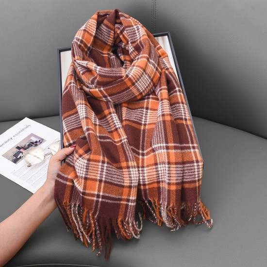 High-quality Cross-border New Versatile Plaid Scarf, Soft, Warm, Thickened Shawl for Women's Autumn/Winter Travel Protection