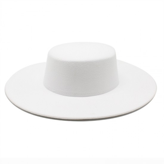Autumn and winter new cross-border thickened men's and women's hats with 10cm brim, woolen felt flat top hats with wide brims.